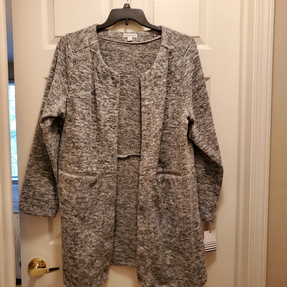 Ladies Mid Length Open Front Sweater Jacket Size 1X